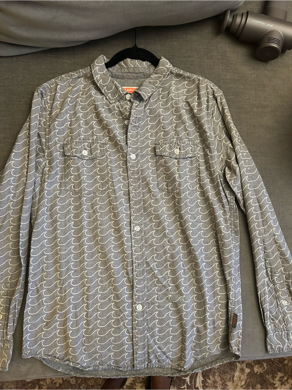 Men's Grey Wave-Print Button-Up Shirt